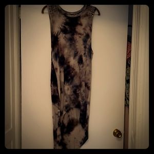 Tie dye dress with metal spike detail on shoulder
